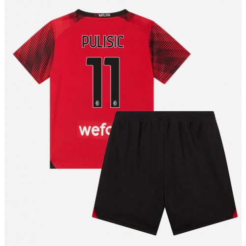 Fotballdrakt Barn AC Milan Christian Pulisic #11 Hjemmedraktsett 2023-24 Kortermet (+ Korte bukser)
